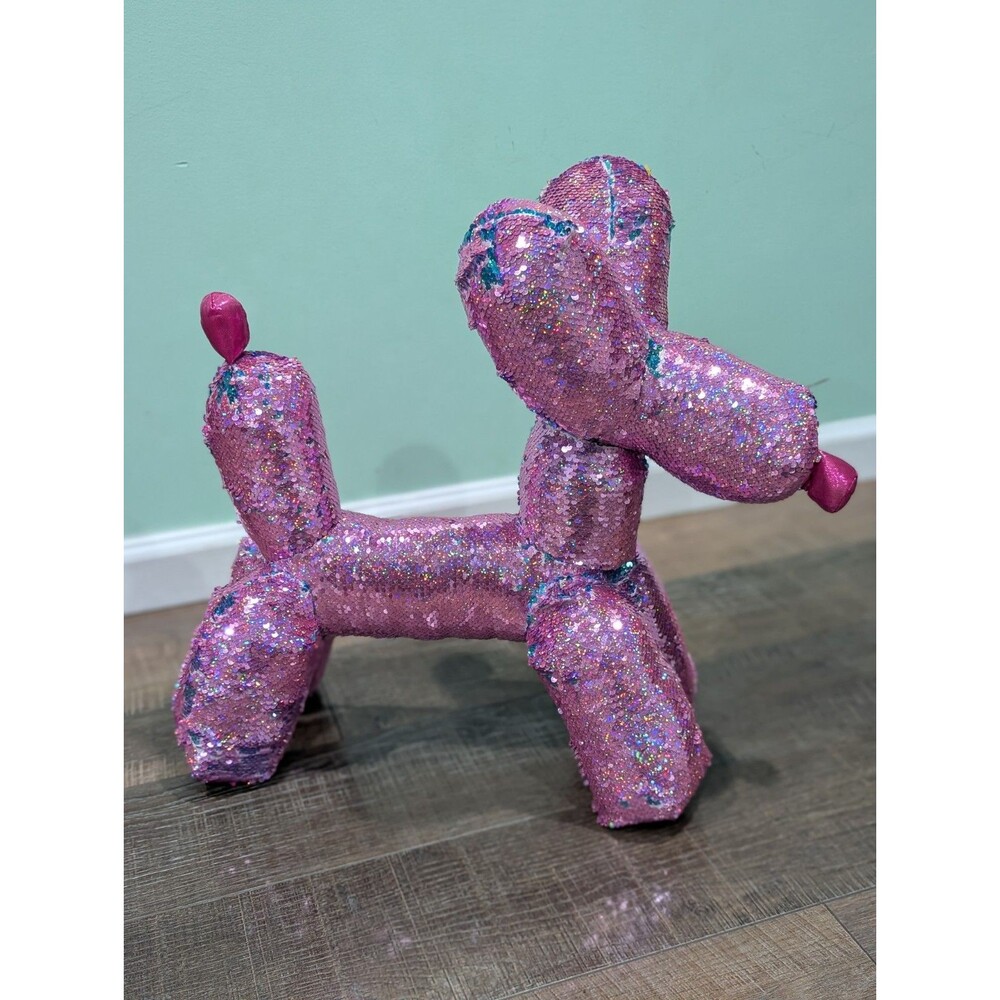 RARE Ploofs Pink & Turquoise Flip-Able Sequin Balloon Dog Plush 20” Decor